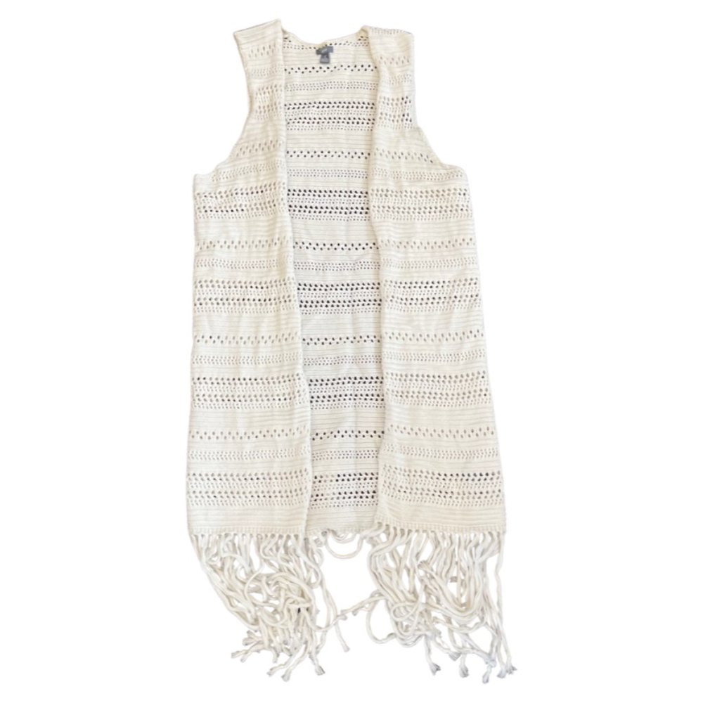 Aerie Crochet Cream Long Cardigan Vest - Size S